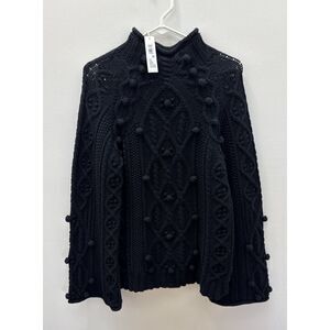 NEW Rebecca Taylor Size XS Black Bauble Cable Knit Oversized Turtleneck Sweater